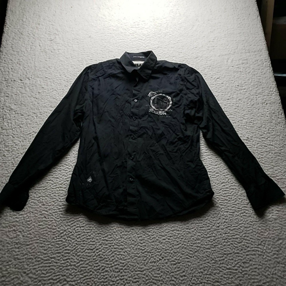 Volcom Shirt Mens Medium Black Graphic Long Sleeve Button-Up Woven Casual